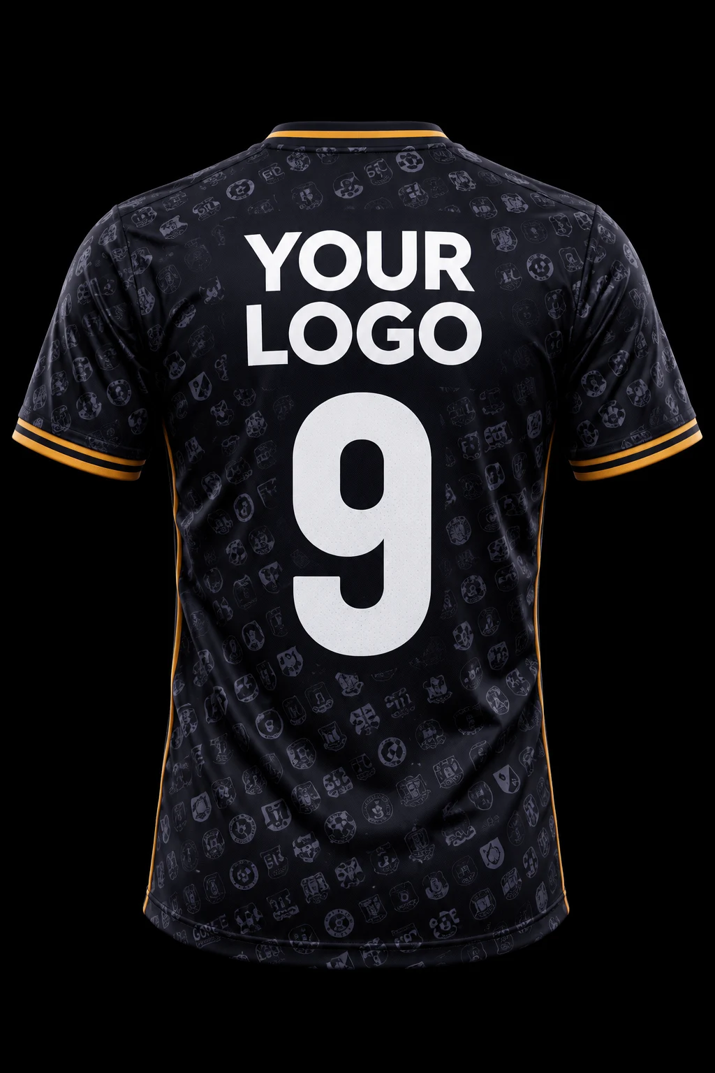 Illustrative rear-shirt mock-up with YOUR LOGO above number 9